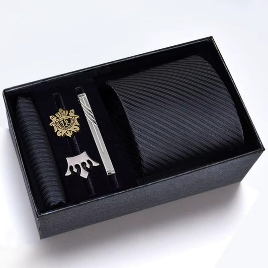 Set de Lux: Cravată Neagră, Pin Regal și Ac de Cravată – Rafinament și Stil pentru Bărbați