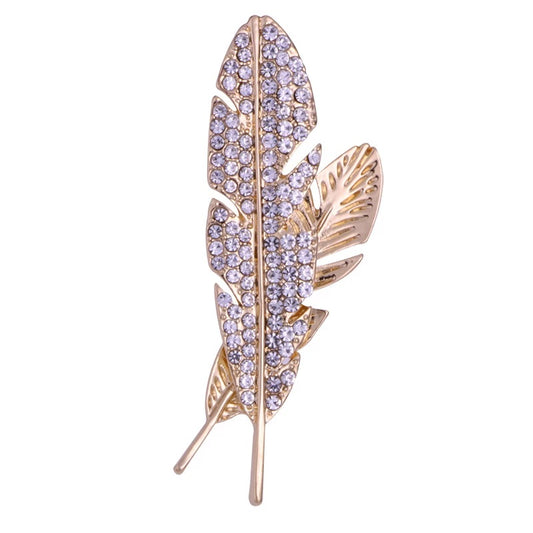 Brosa Rhinestone Feather - Gold